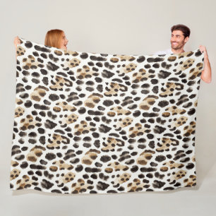 Creme Schwarz Braun Leopard Tier   Fleecedecke