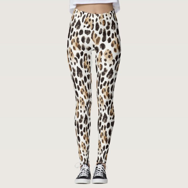 Creme Schwarz Braun Leopard Tier   Leggings (Vorderseite)