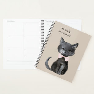 Creme Schwarze Katze Rosa Schleife Planer