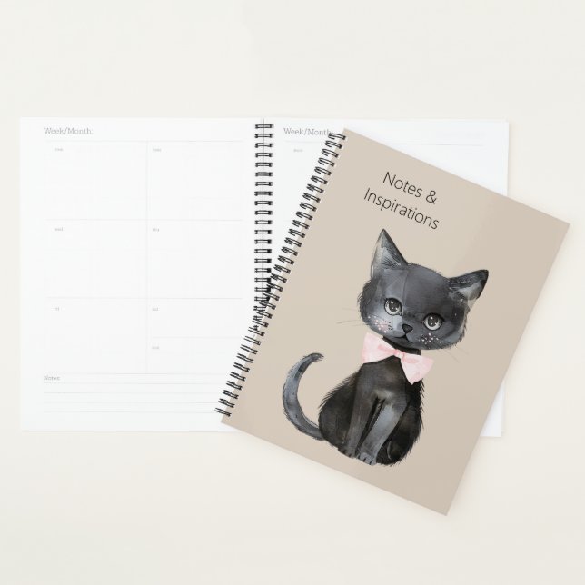 Creme Schwarze Katze Rosa Schleife Planer (Anzeige)