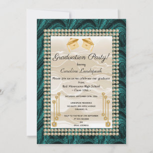 Creme Silk & Pearls Graduate Green Einladung