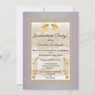 Creme Silk & Pearls Graduate Pink Metallic Einladung