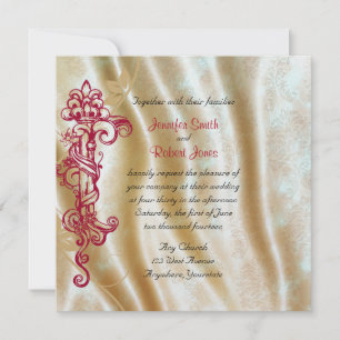 Creme Silk und Red Scroll Posh Weditation Einladung