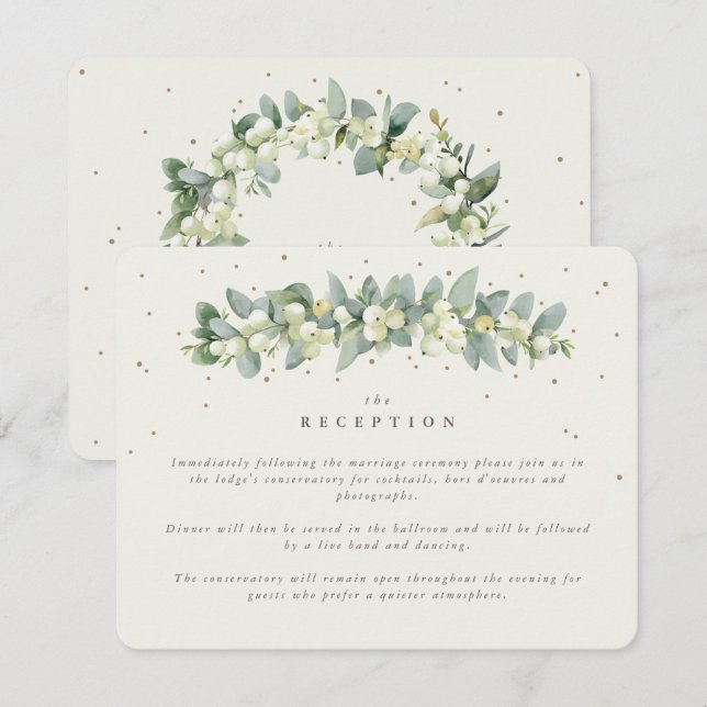 Creme Snowberry+Eucalyptus Garland Empfang Begleitkarte (Vorne/Hinten)
