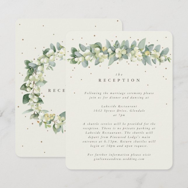 Creme Snowberry+Eucalyptus Garland Empfang Begleitkarte (Vorne/Hinten)