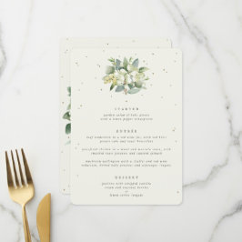 Creme Snowberry + Eukalyptus 3 Kurs Hochzeit Menükarte