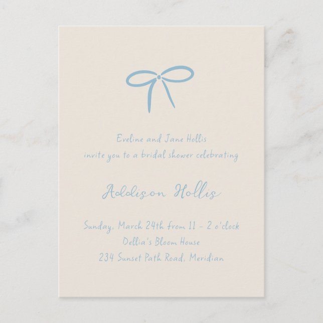 Creme Something Blue Bow Brautparty Postkarte (Vorderseite)