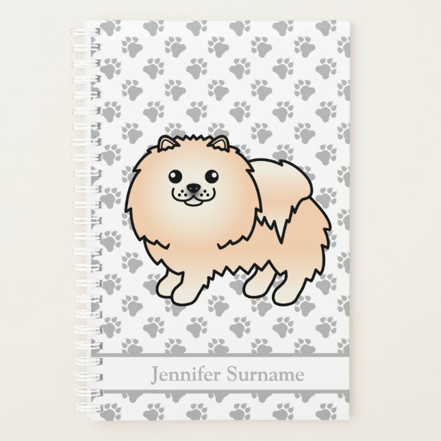 Creme Spitz Niedlich Cartoon Dog & Custom Text Planer (Vorderseite)