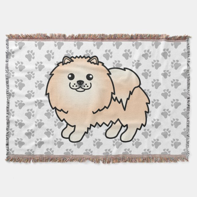 Creme Spitz Niedlich Cartoon Dog & Paws Decke (Vorderseite)