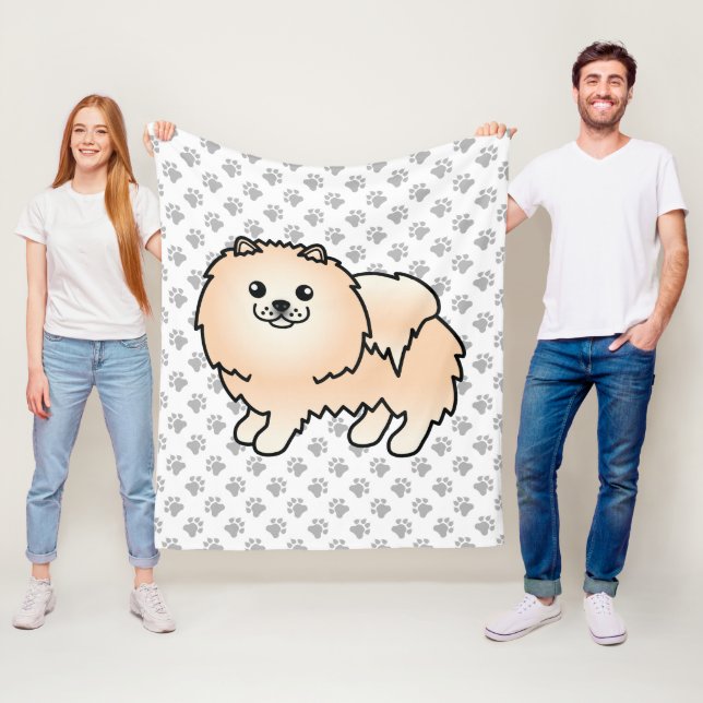 Creme Spitz Niedlich Cartoon Dog & Paws Fleecedecke (Beispiel)