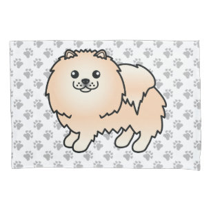 Creme Spitz Niedlich Cartoon Dog & Paws Kissenbezug