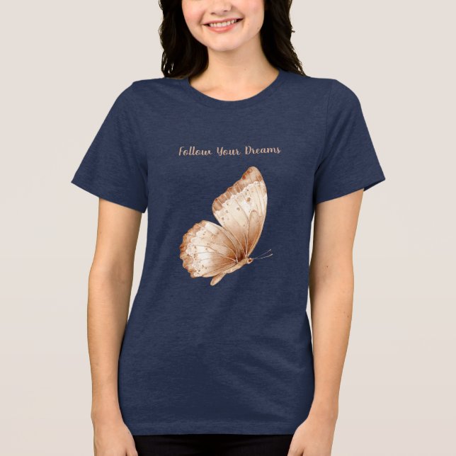 Creme-Tan-Boho-Schmetterling Tri-Blend Shirt (Vorderseite)