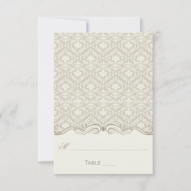 Crème Tan Ivory Damask Éperons Pliés Cartes de Pla (Devant)