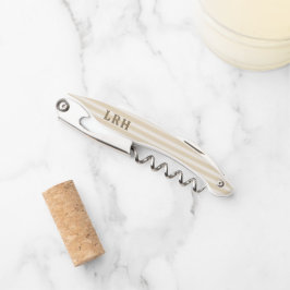 Creme-Tan-Streifen-Vintage-Kleine-Initialen-Monogr Kellnermesser