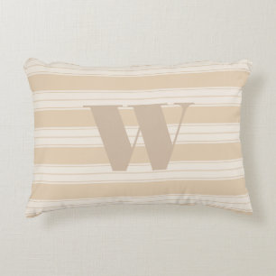 Creme & Taupe französische Streifen und Monogramm- Dekokissen