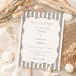 Creme-Taupe-gestreifte einfache Hochzeit Einladung