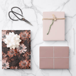 Creme, Teracote-Blume auf dunkelbraunem Hintergrun Geschenkpapier Set