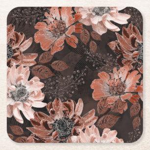 Creme, Teracote-Blume auf dunkelbraunem Hintergrun Rechteckiger Pappuntersetzer