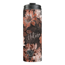 Creme, Teracote-Blume auf dunkelbraunem Hintergrun Thermosbecher