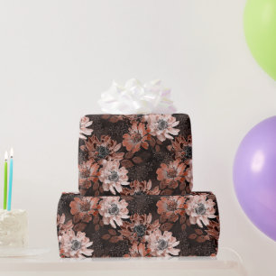 Creme, Terrakotta-Blume auf dunkelbraunen Flächen Geschenkpapier