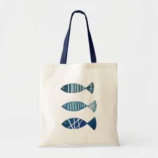 Creme Tote Tasche mit blauen Fischen