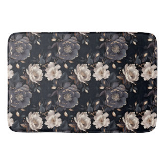 Creme und Black Peony Elegante Vintage Dunkle Blüt Badematte