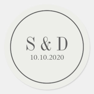 Creme und Blau   Hochzeitsklassische Monogramm Runder Aufkleber