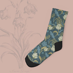 Creme- und Blaue Art Nouveau Blumen  Socken