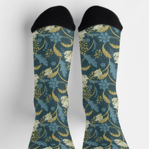 Creme und Blauer Flora Art Nouveau Socken