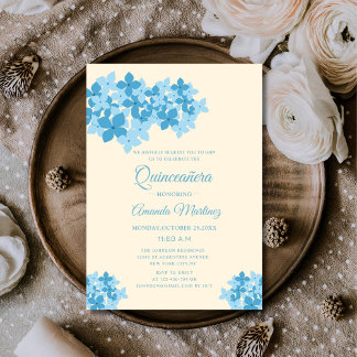 Creme und blaues Hydrangea Blumen einzigartig Quin Einladung