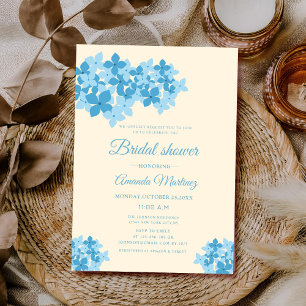 Creme und blaues Hydrangea-Brautparty Einladung