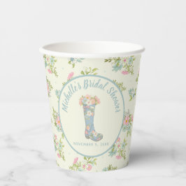 Creme und Blue Rain Boot-Brautparty Pappbecher
