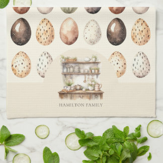Creme- und Braune Vintage-Küchen-Familienname Geschirrtuch