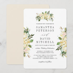 Creme und Elfenbein Botanische Chic Floral Weddi Einladung
