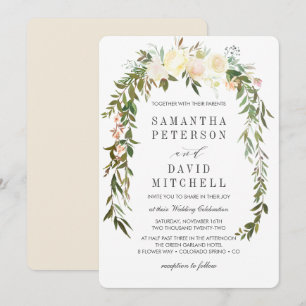 Creme und Elfenbein Botanische Garland-Hochzeit Einladung