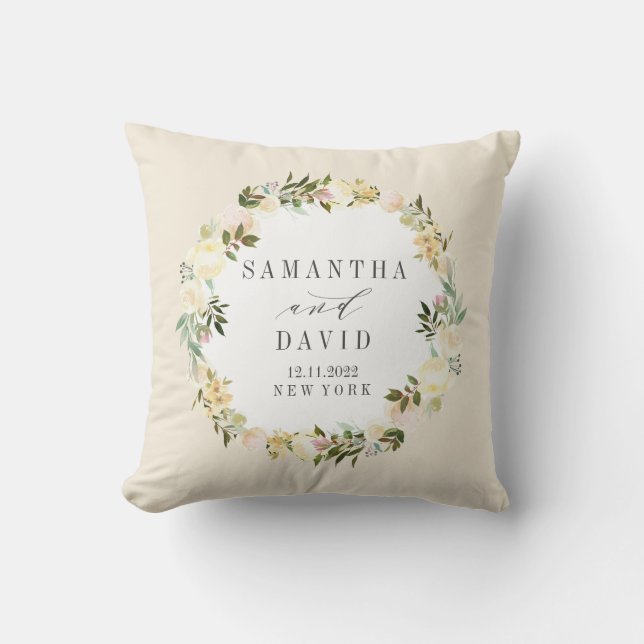 Creme und Elfenbein | Hochzeitspersonalisierter Sa Kissen (Vorderseite)