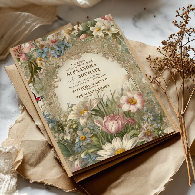 Creme und Gold antike Gilded Frame Wedding Einladung (Von Creator hochgeladen)