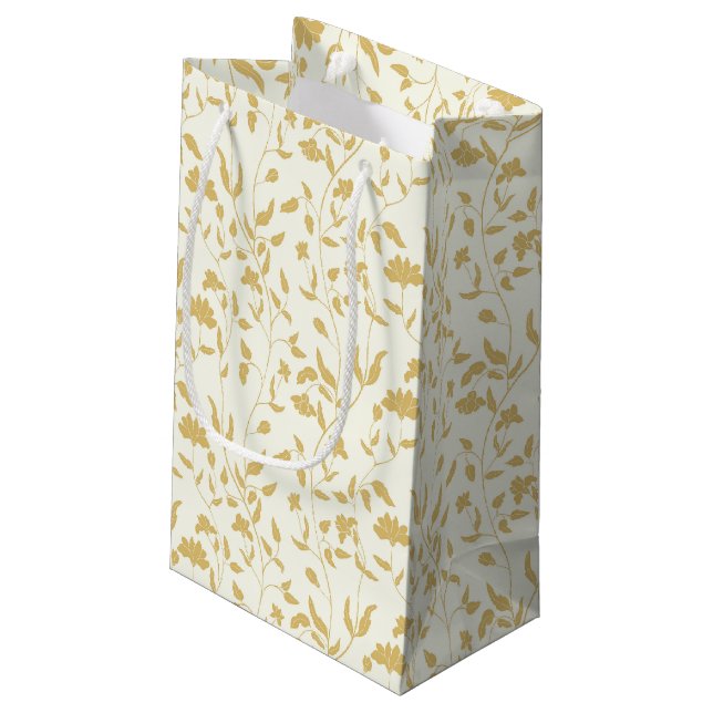 Creme und Gold Blumenbeutel Kleine Geschenktüte (Rückseite Schrägansicht)