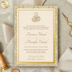Creme- und Gold-Damaskus-islamische muslimische Ho Folieneinladung