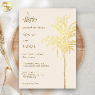 Creme und Gold Dattelpalme Muslimische Hochzeit Folieneinladung
