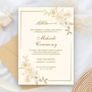 Creme und Gold Floral Blätter Zweigstelle Moslem M Einladung