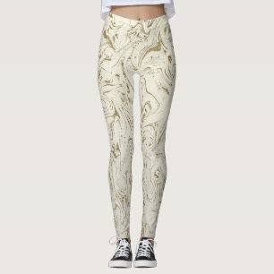 Creme- und Gold-Glitter-Marmorwirbel Moderne Glamo Leggings