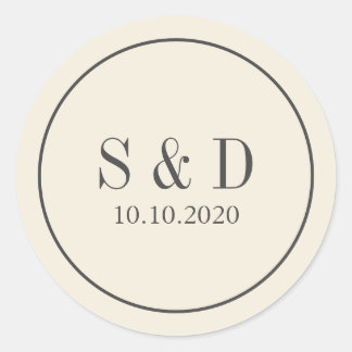Creme und Grau | Hochzeitsklassische Monogramm Runder Aufkleber