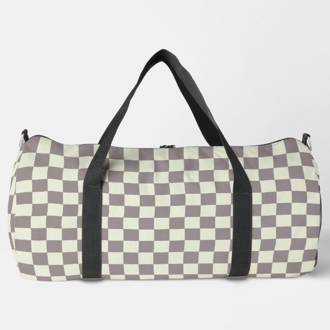 Creme und grauer Karo Duffle Bag (Vorderseite)