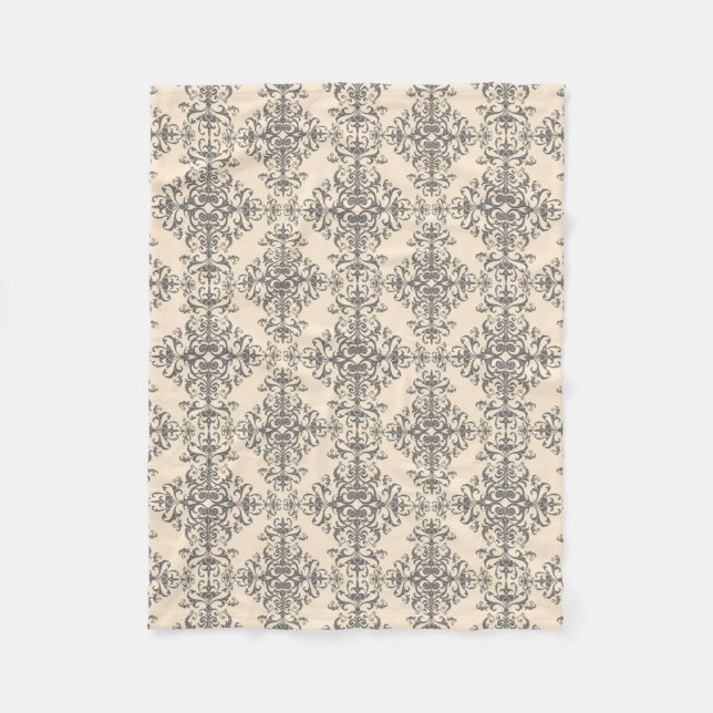 Creme und Gray Elegante Viktorianische Art Damasku Fleecedecke (Vorderseite)