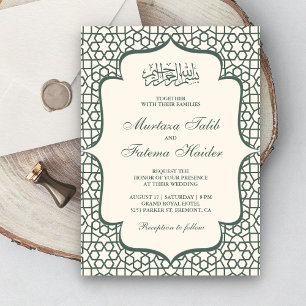 Creme und Grün Persischer Muster Muslimische Hochz Einladung