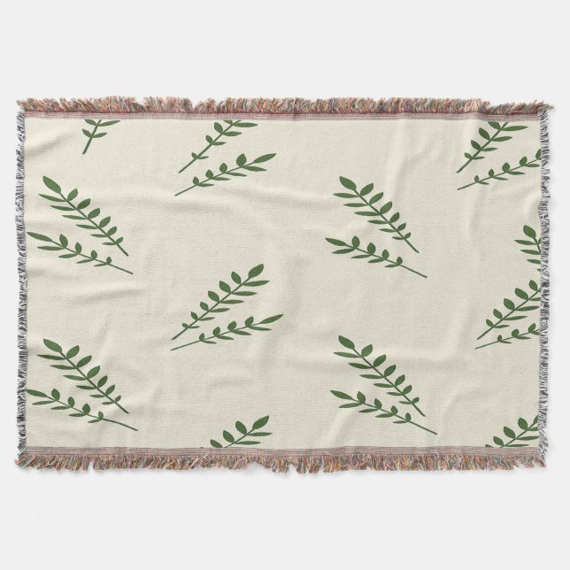 Creme und grüne Blätter werfen Blanket Decke (Vorderseite)