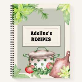 Creme und grünes Rezept Notizbuch