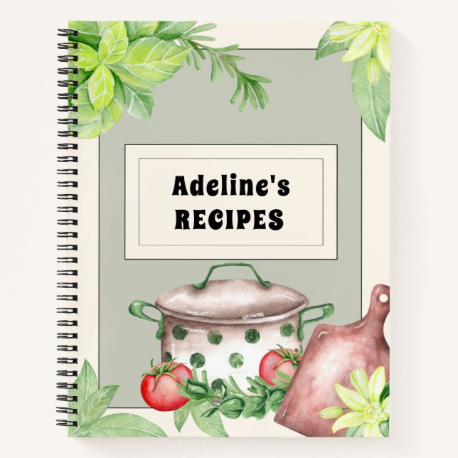 Creme und grünes Rezept Notizbuch (Vorderseite)