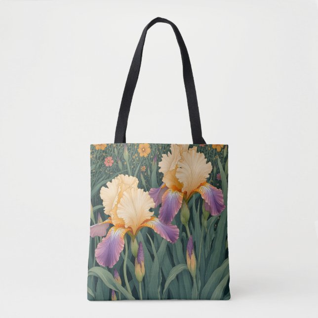 Creme und Lila Iris Tasche (Vorderseite)